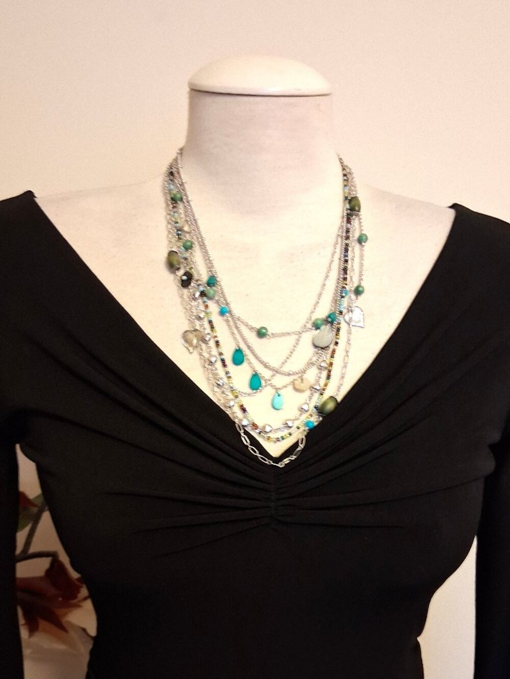 New Andante Vintage 7 Strand Colorful Beads Silver Plated Necklace & Earrings